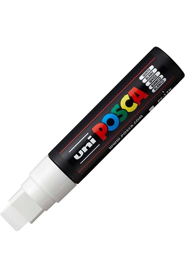 علامة ملصق Ball Posca مقاس 15 مم مع طرف مقطوع باللون الأبيض / PC17K