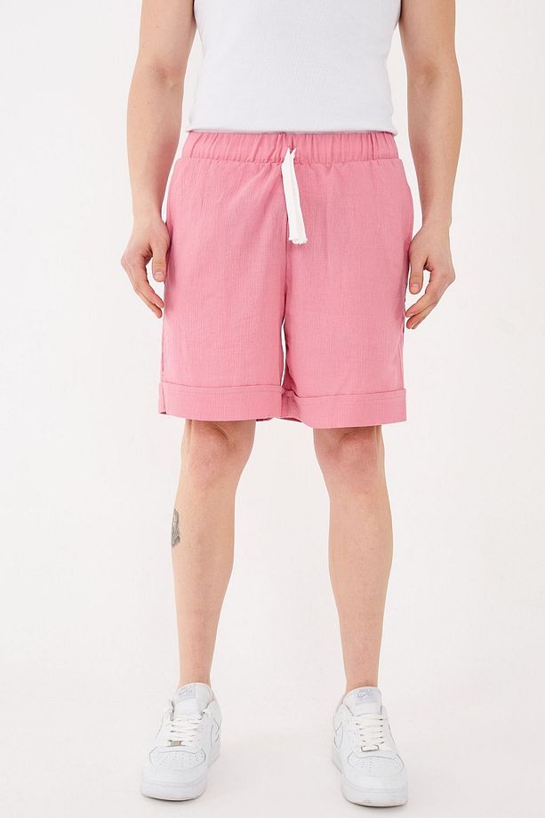 %100 Pamuk Unisex Relaxed Fit Kadın Erkek Şort Gül Kurusu - 7