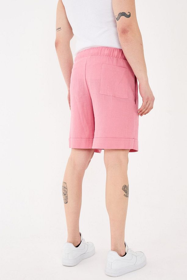 %100 Pamuk Unisex Relaxed Fit Kadın Erkek Şort Gül Kurusu - 4
