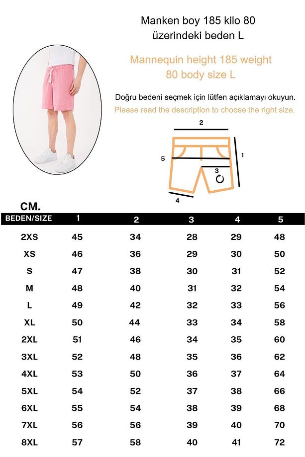 %100 Pamuk Unisex Relaxed Fit Kadın Erkek Şort Gül Kurusu - 5