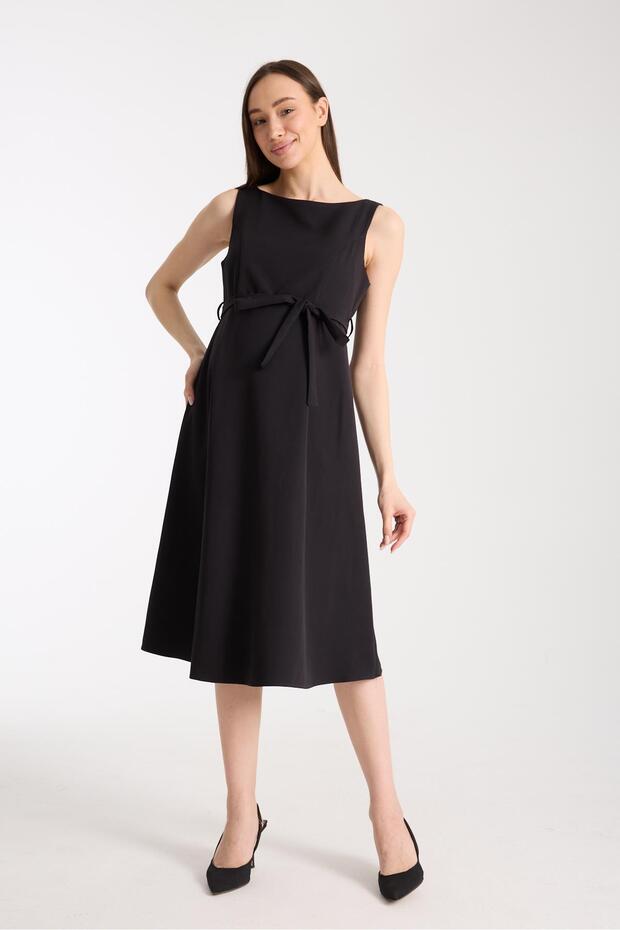 IŞŞIL 4032-Ofis Hamile Giyim Kumaş Midi Jile Elbise - 2