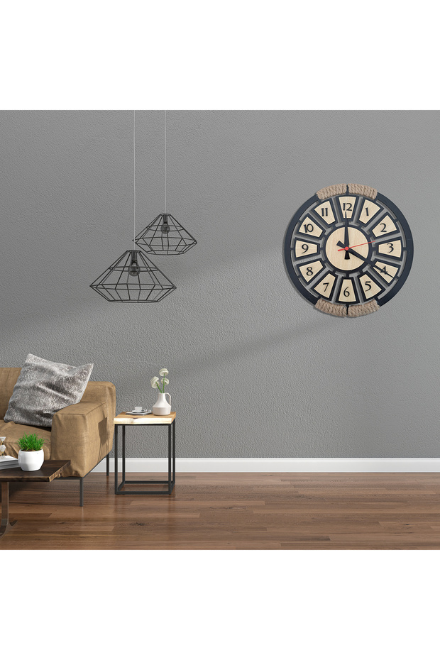 Ahşap Halatlı Modern Duvar Saati - 4