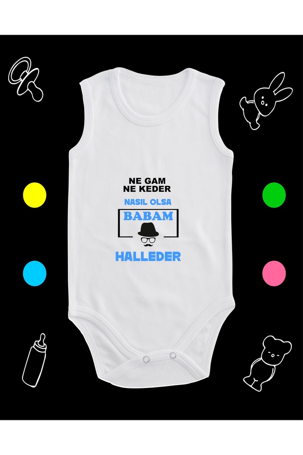 Cotton What's the Trouble What's the Trouble My Dad Can Handle Printed Combed Cotton Baby Bodysuit with Snap Fasteners Badi Zıbın Bbhr113
