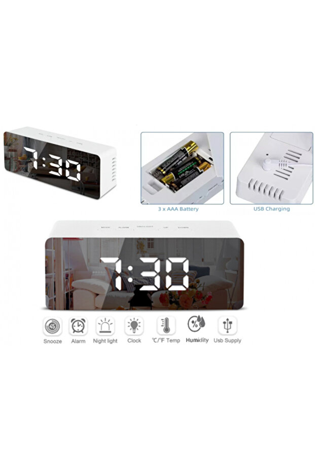 Digital LED Clock with Temperature and Humidity Display, USB/AAA Battery Powered - 1