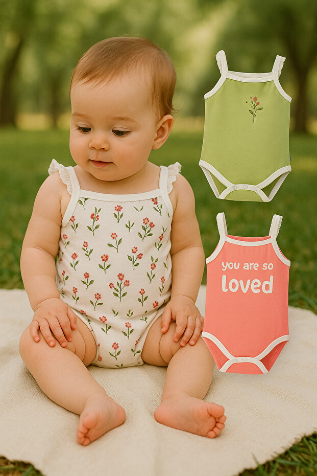 Girl Baby Pack Daisy Short Sleeve 3-Piece Baby Romper Set