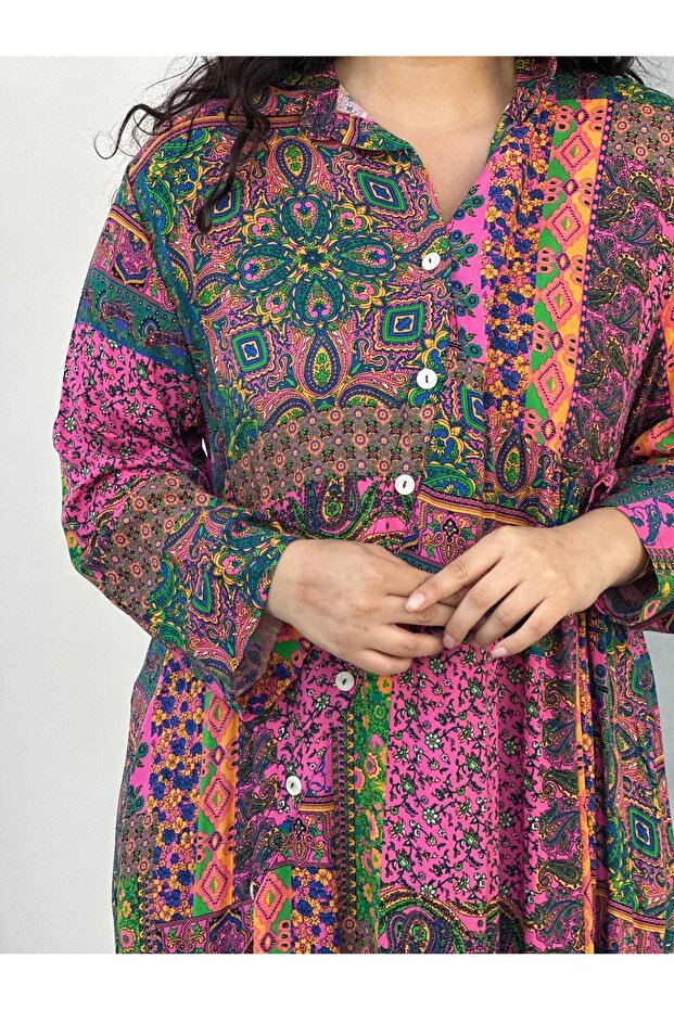 Patchwork Patterned Maxi Dress Purple - 3