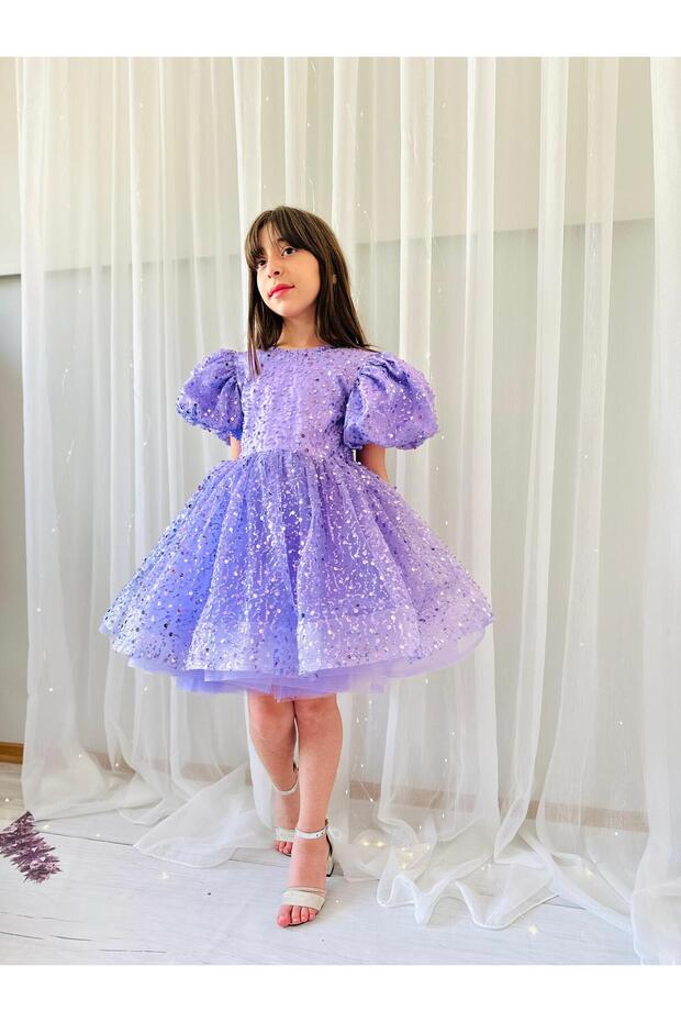 Lilac Stone Vintage Baby Girl Dress, Birthday Dress, Photo Shoot Dress, Suitable for 1-11 Years Old
