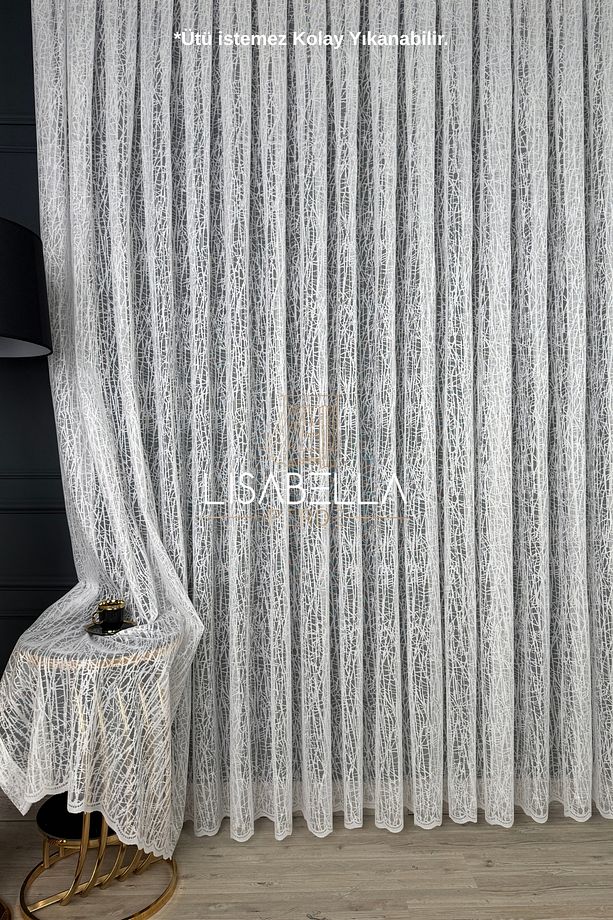 Kabuğun Işıltısı Ağır Gramajlı Örme tül (1x2.5 Pile Dikişli) ütü istemez. - 1