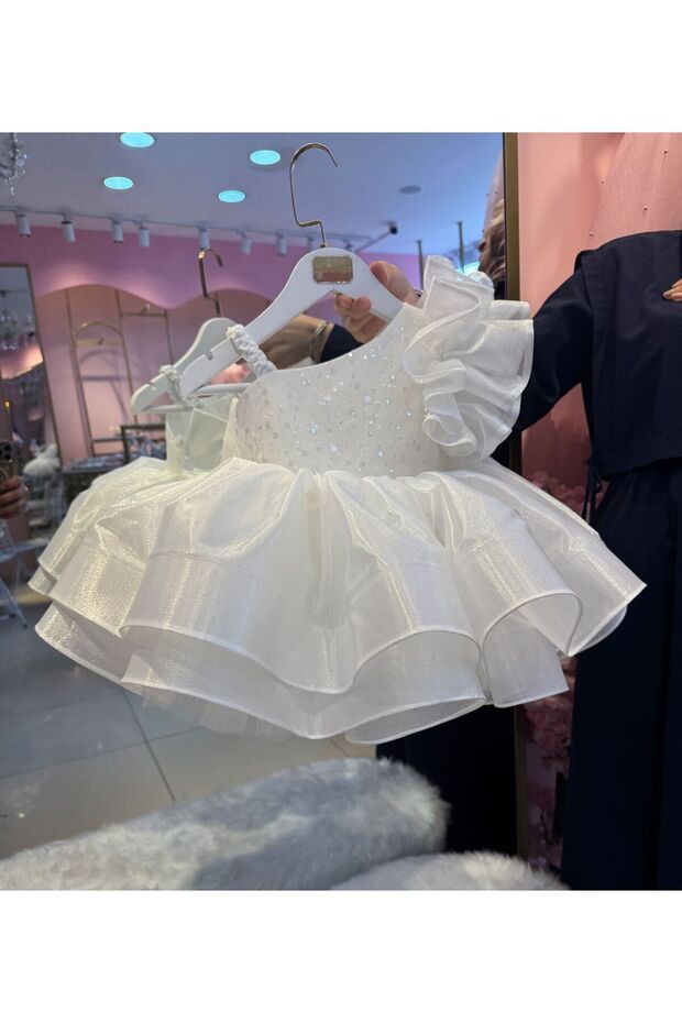 Children's Cream Vintage Baby Girl Dress with Strap,Birthday Dress,Photo Shoot Dress,Suitable for 0-12 Years
