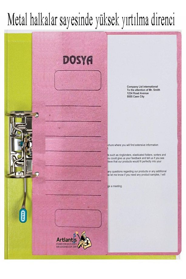 Yarım Kapak Telli Dosya Pembe Karton 10 Adet Karton Yarım Kapaklı Kapsüllü Dosya A4 Boy 24x32 cm Kla - 3