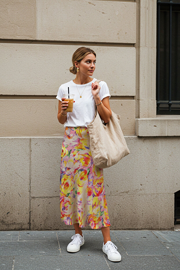 Multicolor Large Floral Print Fish Cut Maxi Length Woven Skirt Twoss25Et00015