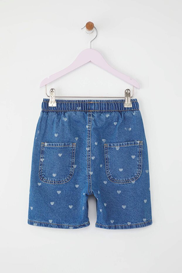 Mavi Kız Çocuk %100 Pamuk Kalp Baskılı Lastikli Denim Şort TKDSS25SR00029 - 4