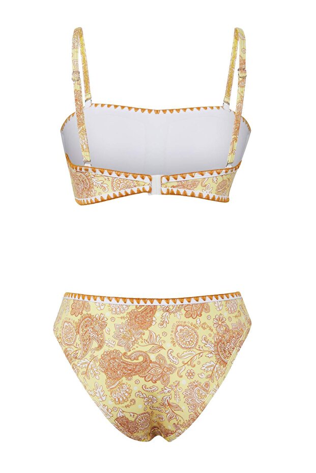Şal Desen Nakışlı Straplez Kaplı Regular Normal Bel Bikini Takımı TBESS25BT00138 - 6