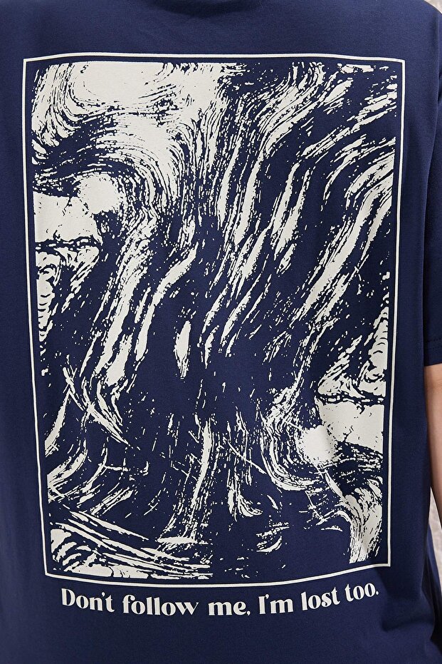 Lacivert Sırt Baskılı Büyük Beden T-shirt TBBSS25BF00081 - 3