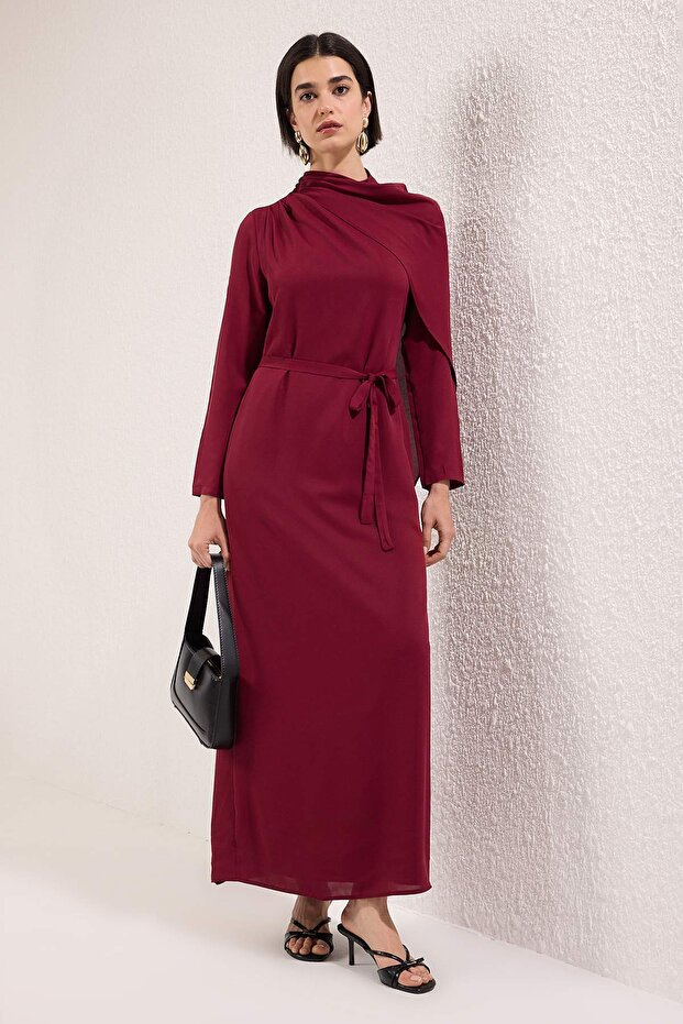 Bordo Pelerin Detaylı Dokuma Abiye TCTSS25DB00023 - 3