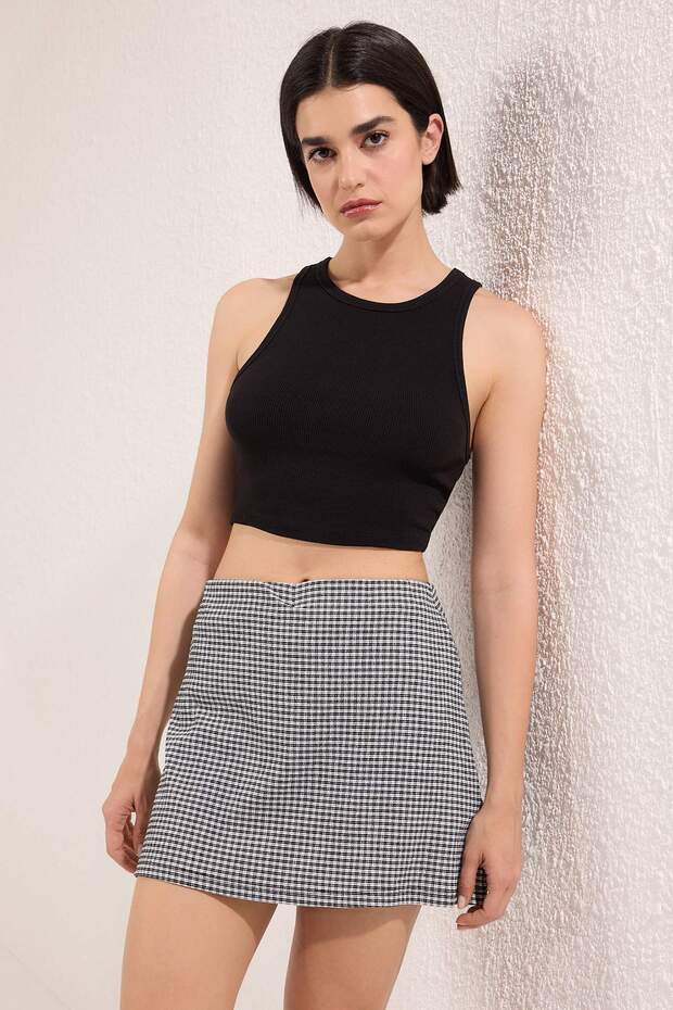 Siyah Pöti Kare Esnek Örme Etek TWOSS25ET00204 - 5