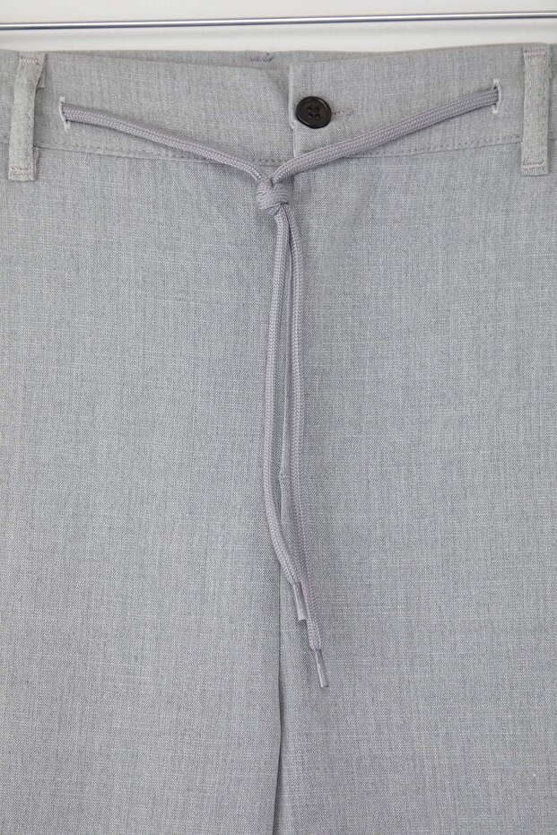 Açık Gri Slim Fit Beli Bağlama Detaylı Lastikli Kumaş Dokuma Pantolon TMNAW25PL00027 - 7