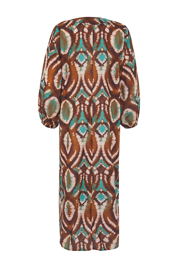 Batik Desenli Dokuma %100 Pamuk Maxi Plaj Elbise TBESS25EL00019 - 7