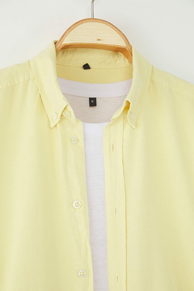 Sarı Unisex Regular Fit %100 Pamuklu Keten Görünümlü Gömlek TMNSS23GO00099 - 2