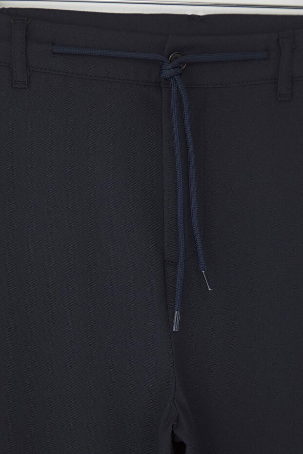 Lacivert Slim Fit Beli Bağlama Detaylı Lastikli Kumaş Dokuma Pantolon TMNAW25PL00027 - 7