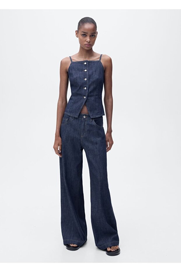 Düğmeli denim bluz - 2