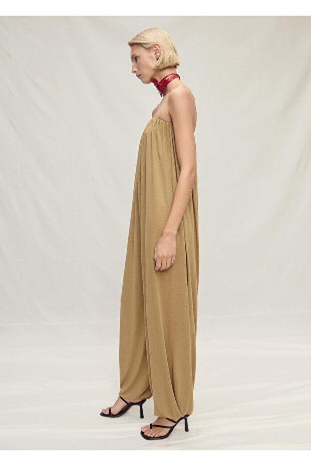 Kabarık paçalı straplez tulum - 6