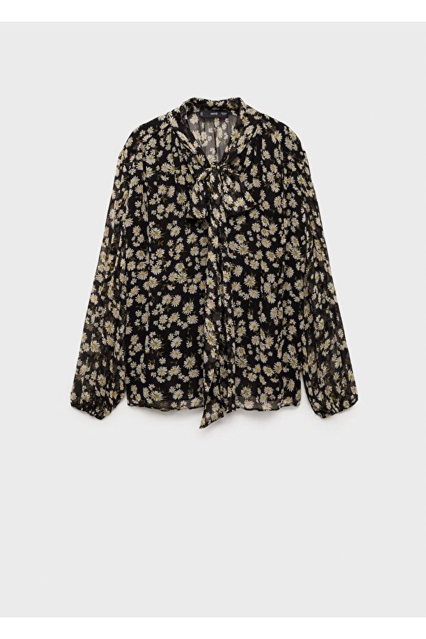 Çiçekli bağ detaylı bluz - 3