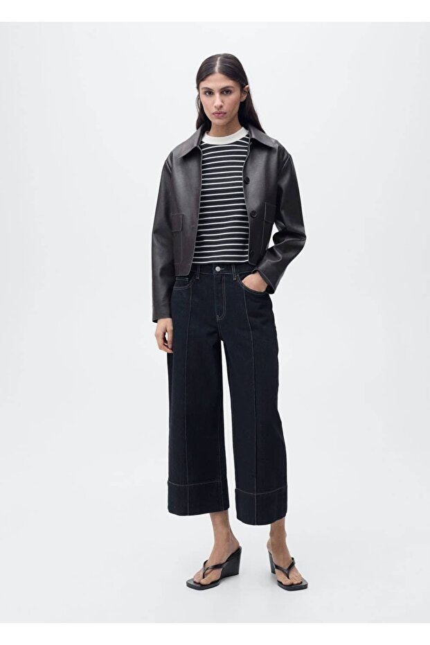 Wideleg Crop Dikişli Jean - 2