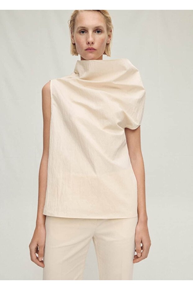 Asimetrik yakalı pamuklu bluz - 4