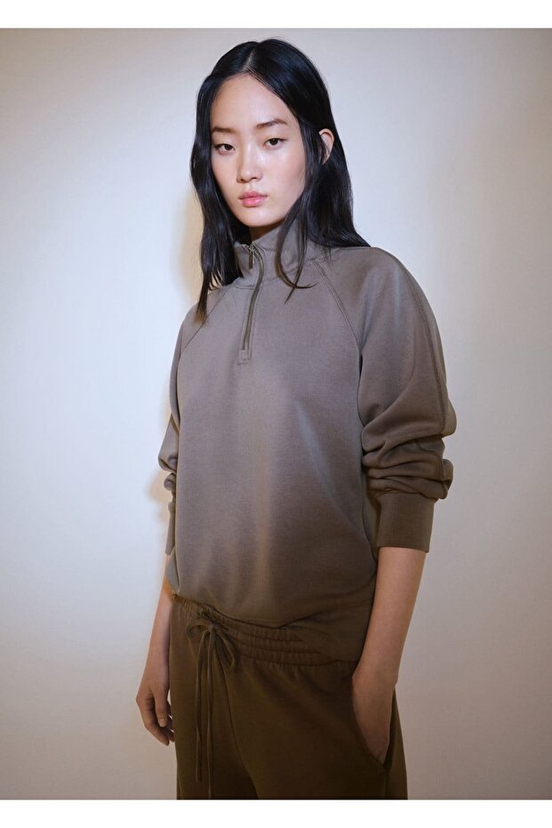 Fermuarlı Boğazlı Sweatshirt - 1