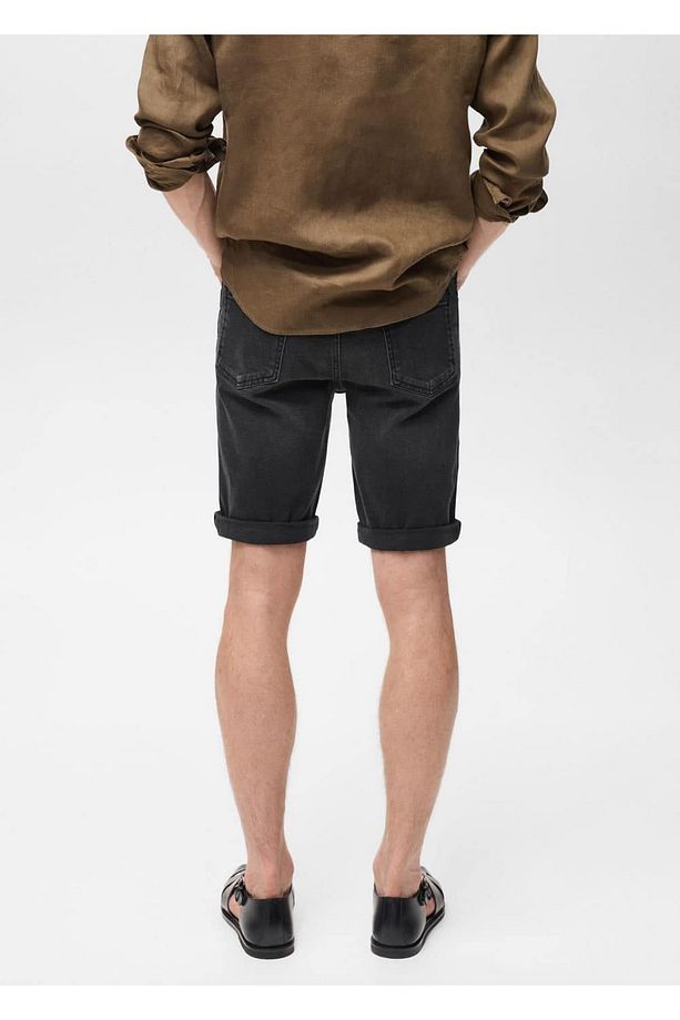 Slim fit kot bermuda şort - 4