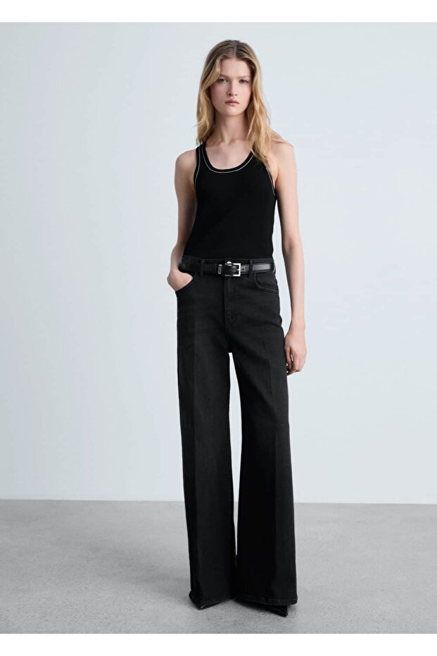 Kontrast süslemeli ribana bluz - 2