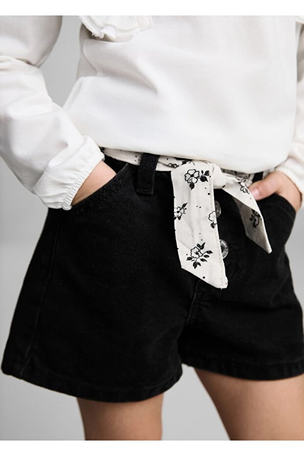 Kemerli denim şort - 6