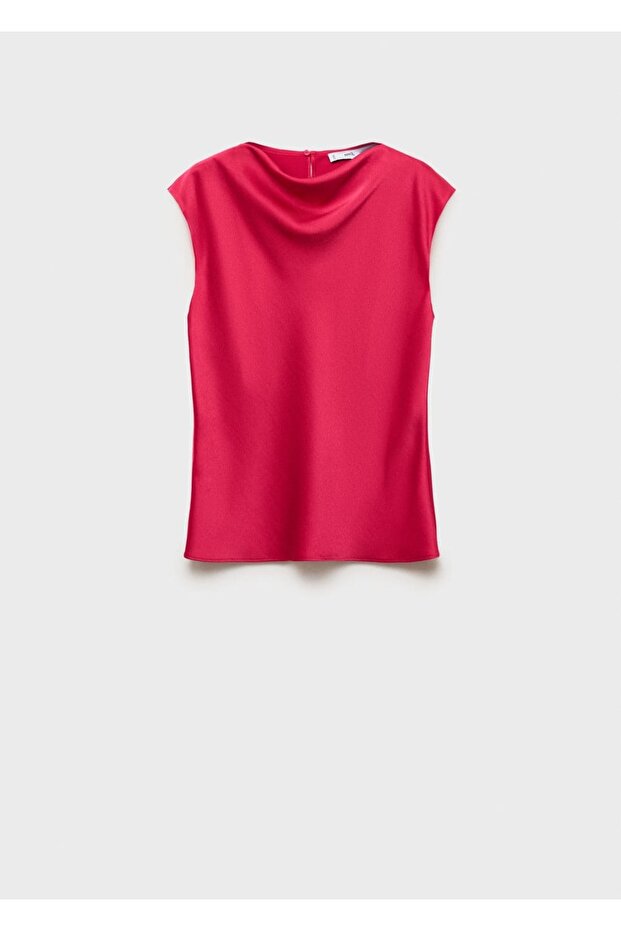 Drape yakalı saten bluz - 3