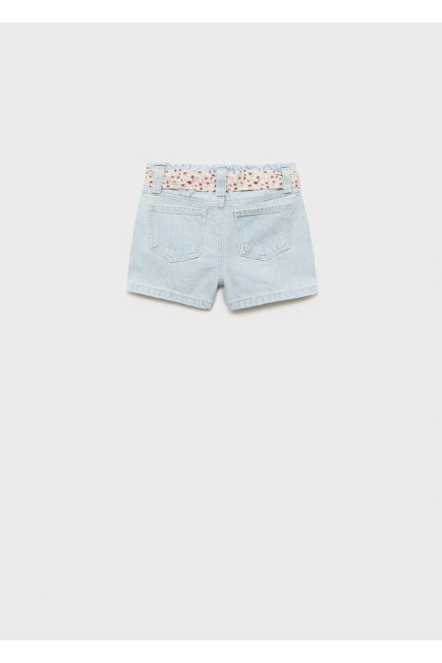 Kemerli denim şort - 3