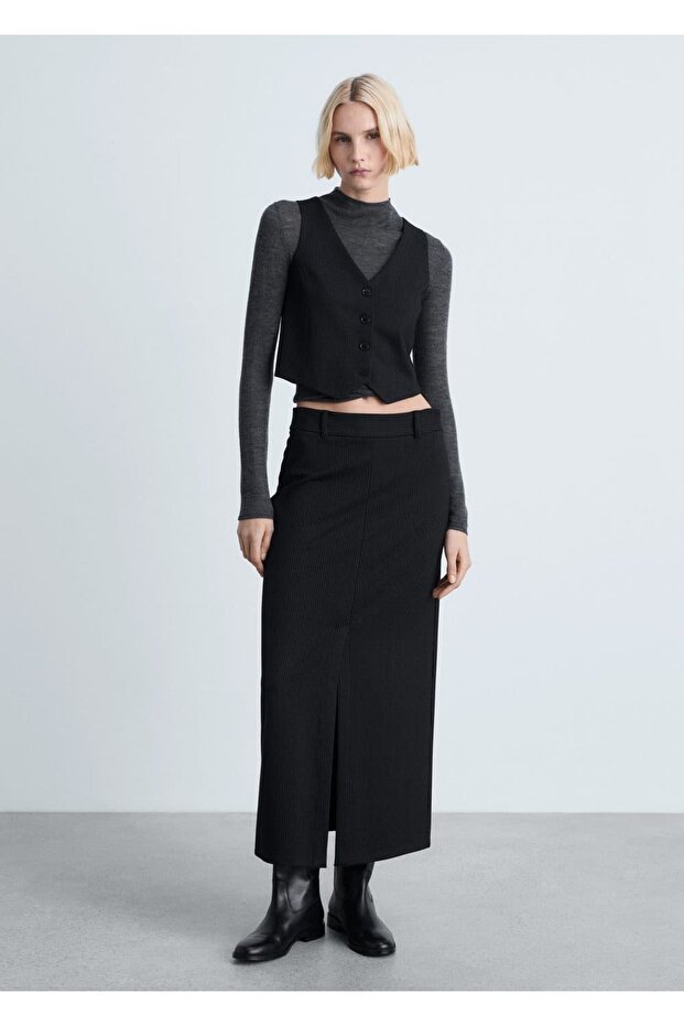 İnce çizgili kumaş etek - 2