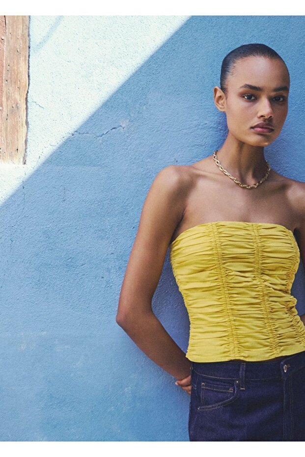 Dantelli straplez bluz - 7