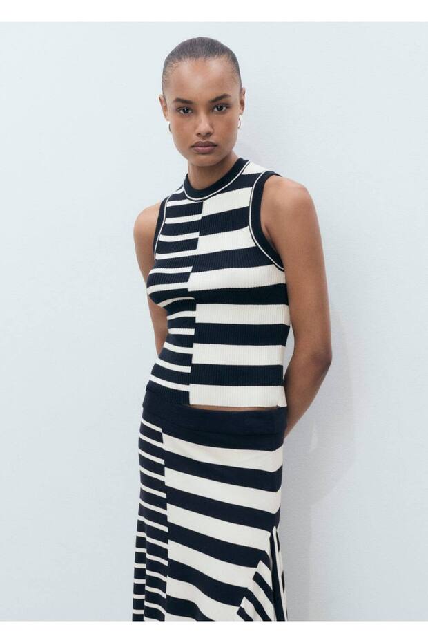 Çizgili triko bluz - 1