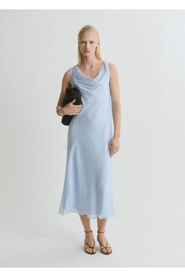 Drape yaka midi elbise - 2