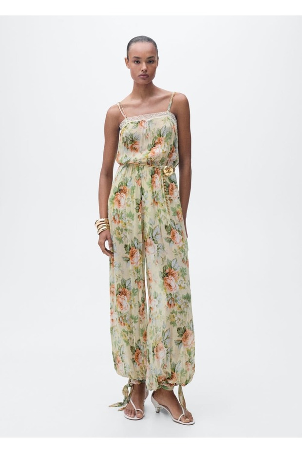 Uzun çiçekli kabarık paçalı tulum - 2