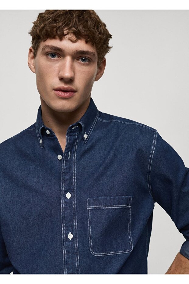 Normal kesim denim gömlek - 7