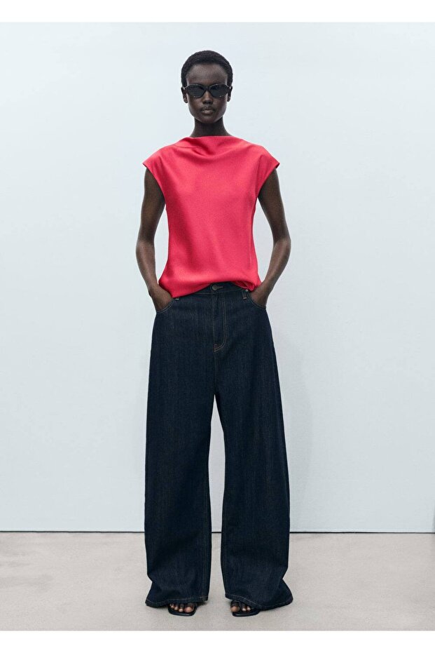 Drape yakalı saten bluz - 2