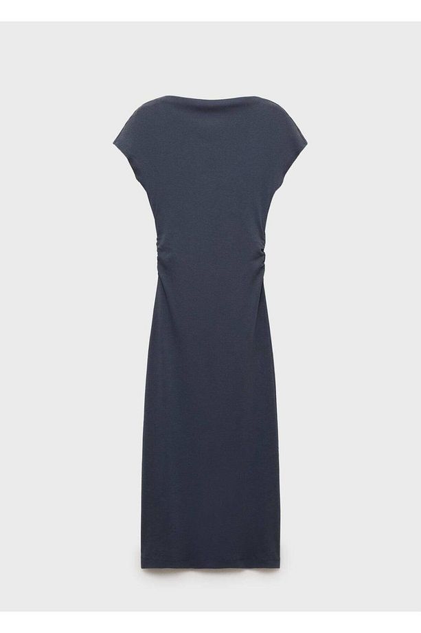 Drape detaylı midi elbise - 3