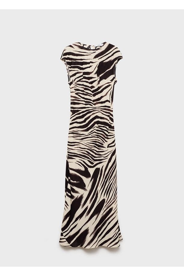 Zebra desenli midi elbise - 3