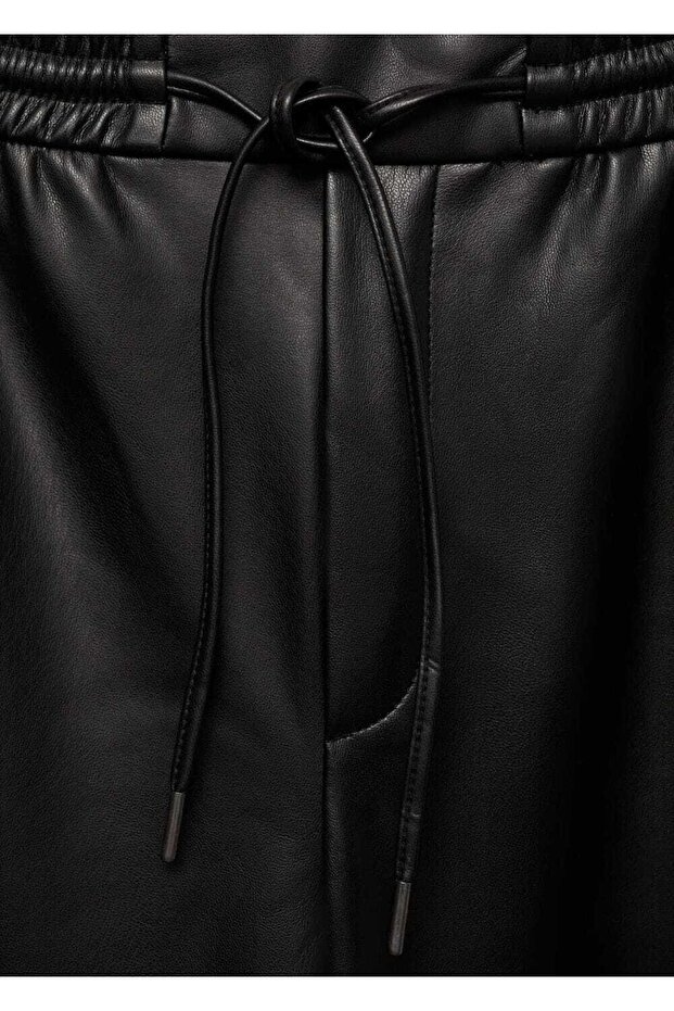 Deri görünümlü elastik belli pantolon - 6