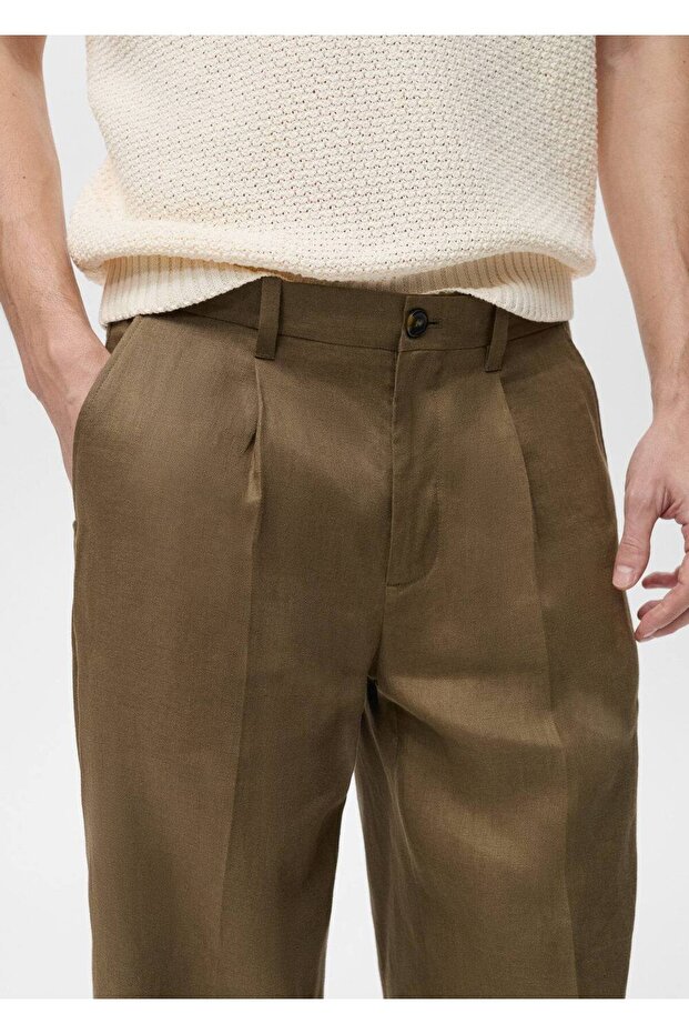 100% Leinenhose mit Bündchen - 5