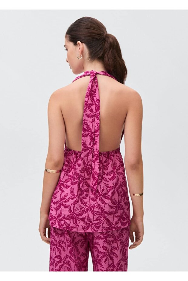 Desenli halter yaka bluz - 4