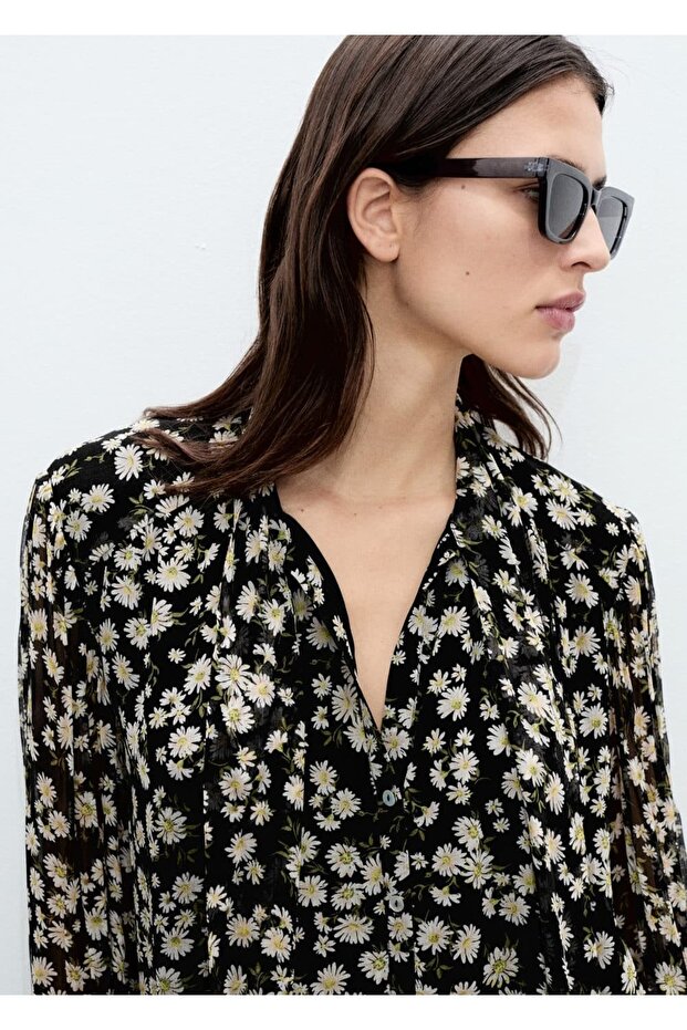 Çiçekli bağ detaylı bluz - 7