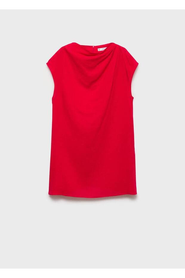 Yakası drape keten elbise - 3