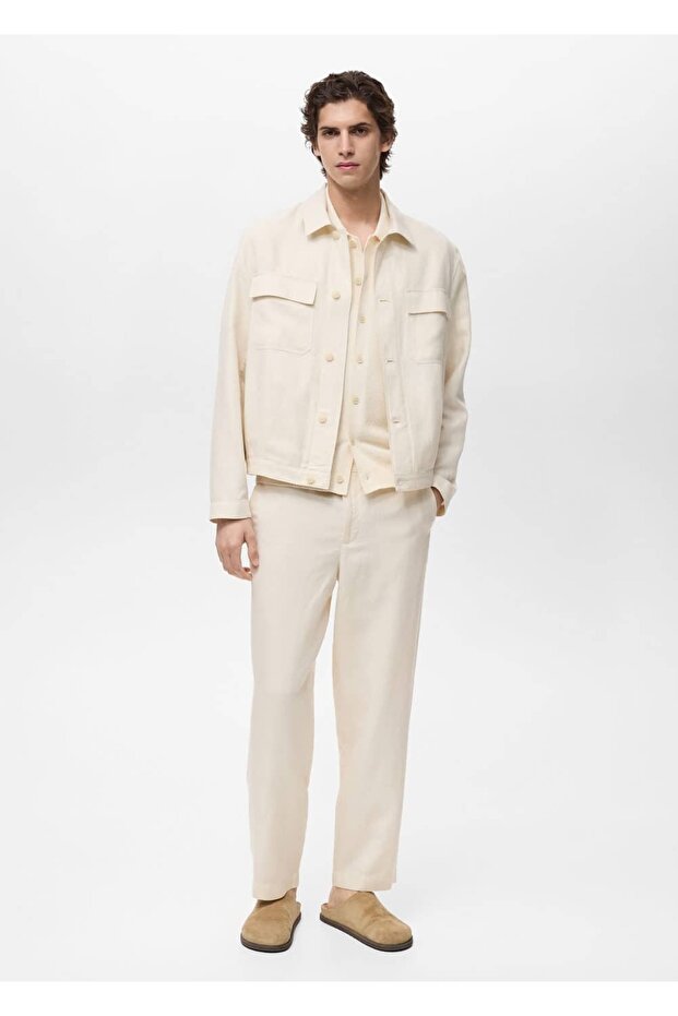 Keten Karışımı Elastik Belli Pantolon - 2